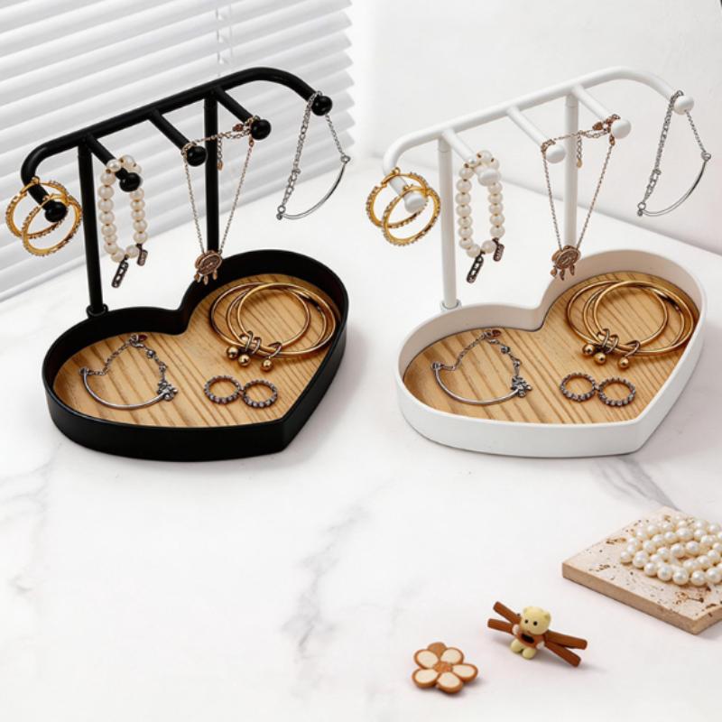 Wood Ring Blank - Schmuck-Organizer-Displayständer mit Holztablett für Ohrringe, Armbänder,